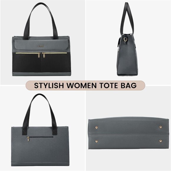 Laptop Tote for Women - 15.6 Inch Professional Leather Computer Briefcase - Wate - Picture 7 of 8